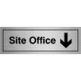 Brushed aluminium Site Office Arrow Down Door Sign with down-pointing arrow