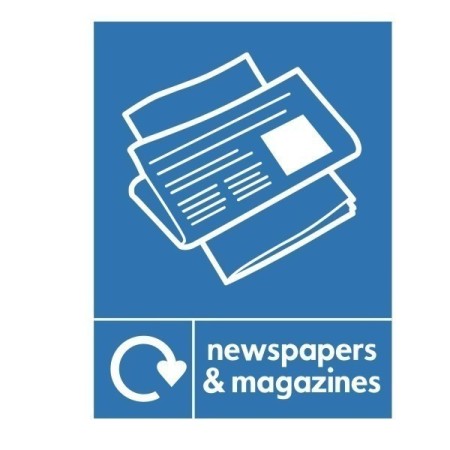 Newspaper and Magazines Recycling sign with recycling symbol for paper waste collection