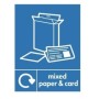Mixed Paper And Card Recycling sign with paper and cardboard recycling symbols for recycling bin identification