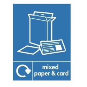 Mixed Paper And Card Recycling sign with paper and cardboard recycling symbols for recycling bin identification