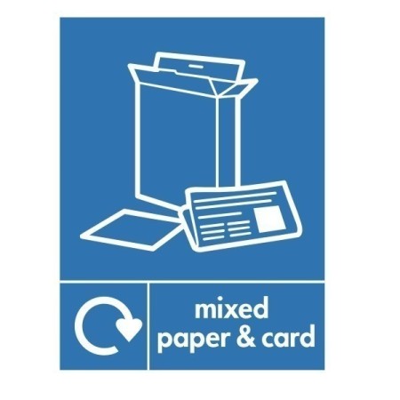 Mixed Paper And Card Recycling sign with paper and cardboard recycling symbols for recycling bin identification
