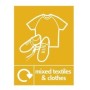 Mixed Textiles And Clothes Recycling sign with clothing and footwear recycling symbols