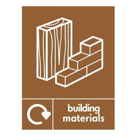 Building Materials Recycling sign with construction materials recycling symbol
