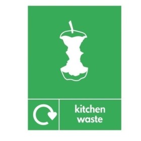 Kitchen Waste Recycling sign with food waste recycling symbol for kitchen waste disposal