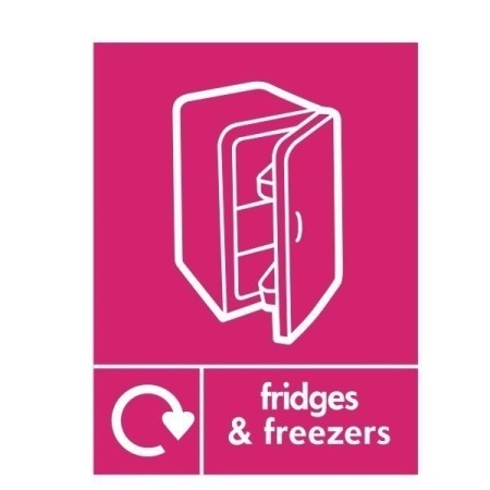 Fridges And Freezers Recycling sign with appliance recycling symbol