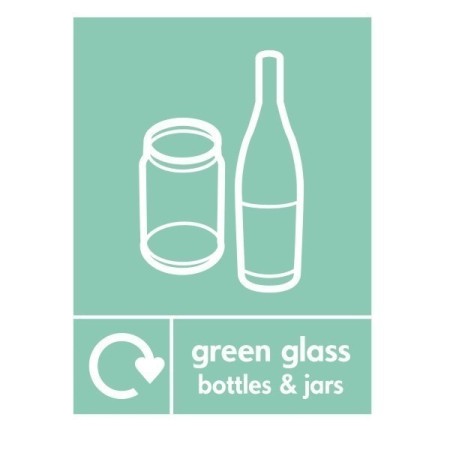 Green Glass Bottles And Jars Recycling sign with bottle and jar recycling symbol
