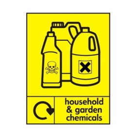 Household and garden chemicals recycling sign with hazardous chemical symbols
