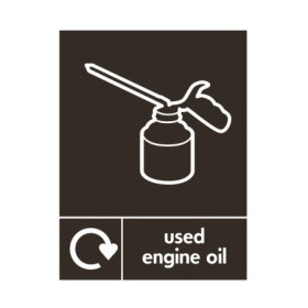 Used engine oil recycling sign with waste oil collection symbol