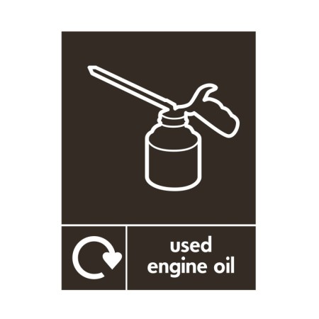 Used engine oil recycling sign with waste oil collection symbol