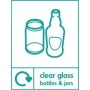Clear glass bottles and jars recycling sign with bottle and jar symbols