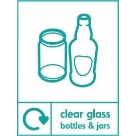Clear glass bottles and jars recycling sign with bottle and jar symbols
