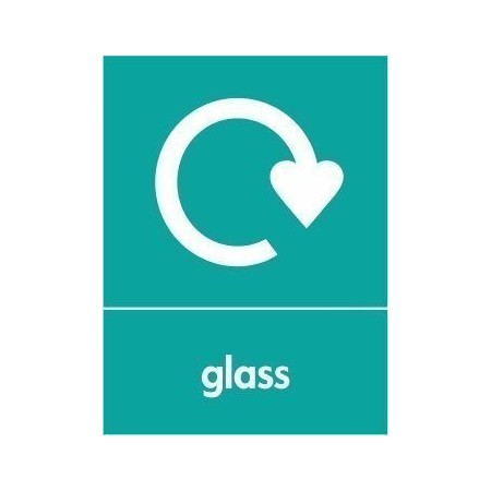 Glass recycling sign with recycling symbol