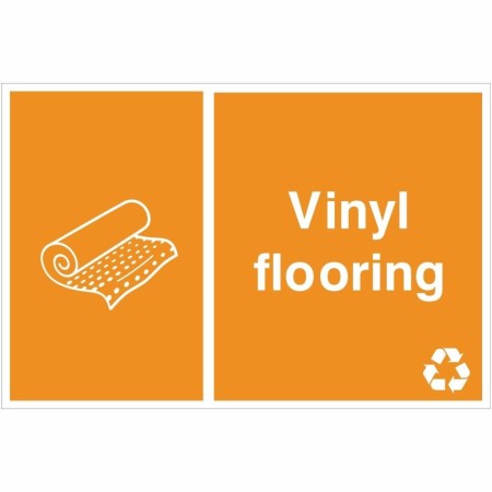 Vinyl flooring recycling sign with flooring roll recycling symbol