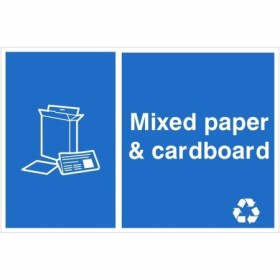 Mixed paper and cardboard recycling sign with recycling symbol