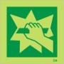 Glow in the dark In Case of Fire Break Glass sign with emergency break glass symbol