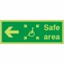 Glow in the dark arrow left safe area sign with wheelchair symbol