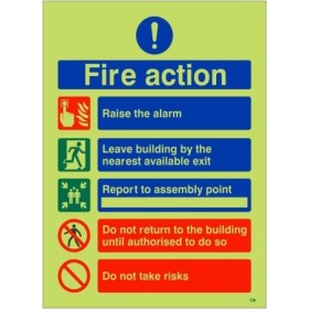 Glow in the dark fire action notice raise the alarm sign