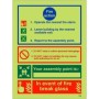 3 point glow in the dark fire action notice sign with in the event of fire break glass instruction