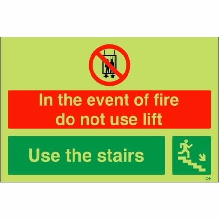 Glow In The Dark Fire Exit Stairs Down Right Sign