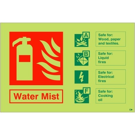 Glow in the dark Water Mist fire extinguisher sign