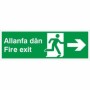 Fire exit arrow right sign in Welsh and English