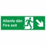 Bilingual Welsh and English fire exit arrow down right sign
