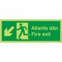 Glow In The Dark Fire Exit Arrow Down Left Welsh and English Sign