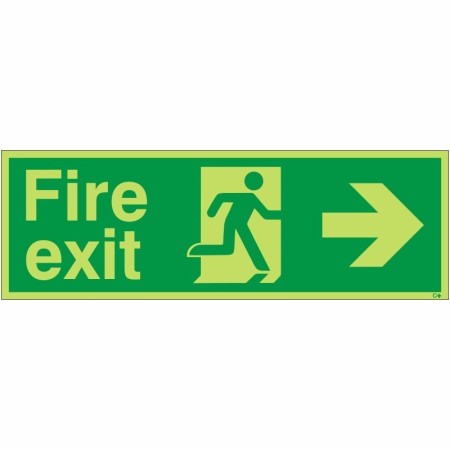 Glow in the Dark Fire Exit Right Sign with running man and right arrow