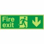 Glow in the dark fire exit down sign with running man and downward arrow