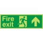 Glow in the dark fire exit sign with upward arrow and running man symbol
