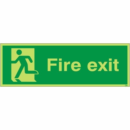 Extra large glow in the dark fire exit running man left sign