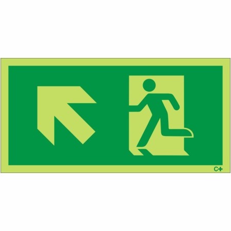 Glow In The Dark Fire Exit Symbol Only With Arrow Up Left Sign