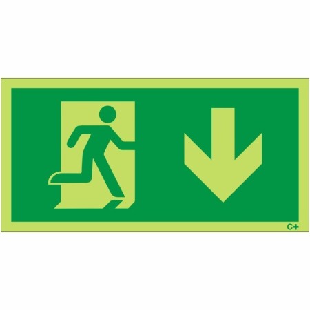 Glow In The Dark Fire Exit Symbol Only With Arrow Down Sign