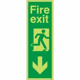 Glow In The Dark Fire Exit Arrow Down Sign