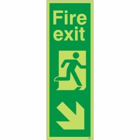 Glow In The Dark Fire Exit Arrow Down Right Sign