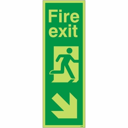 Glow In The Dark Fire Exit Arrow Down Right Sign