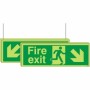 Glow In The Dark Double Sided Fire Exit Down Left / Down Right Sign