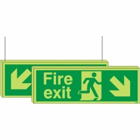 Glow In The Dark Double Sided Fire Exit Down Left / Down Right Sign