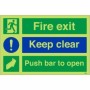 Glow In The Dark Fire Exit Keep Clear Push Bar To Open Sign