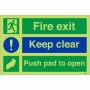 Glow In The Dark Fire Exit Keep Clear Push Pad To Open Sign