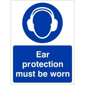 Ear Protection Must Be Worn Sign with mandatory hearing protection symbol
