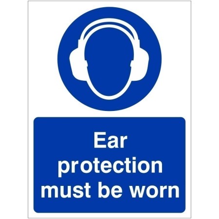 Ear Protection Must Be Worn Sign with mandatory hearing protection symbol