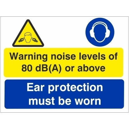 Ear Protection Must Be Worn Multi Purpose Sign warning of noise levels of 80 dB(A) or above