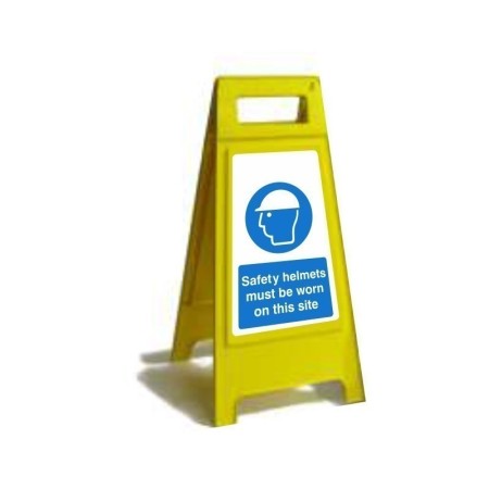 Safety helmets must be worn on this site free standing mandatory safety sign