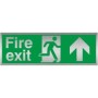 Brushed aluminum Fire Exit Arrow Up Sign with running man symbol and upward directional arrow