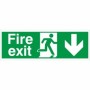 Fire Exit Arrow Down Sign with running man symbol and downward arrow