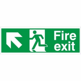 Fire Exit Arrow Up Left Sign with upper-left arrow and running person symbol