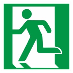 Fire Exit Man Running Left Sign with green and white running man symbol