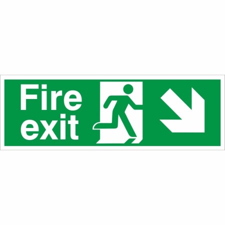 Fire Exit Down Right Sign with lower-right arrow and running person symbol