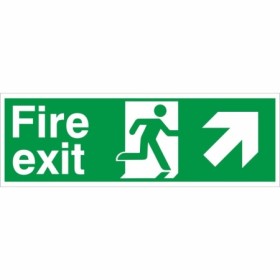Fire Exit Arrow Up Right Sign with upper-right arrow and running person symbol